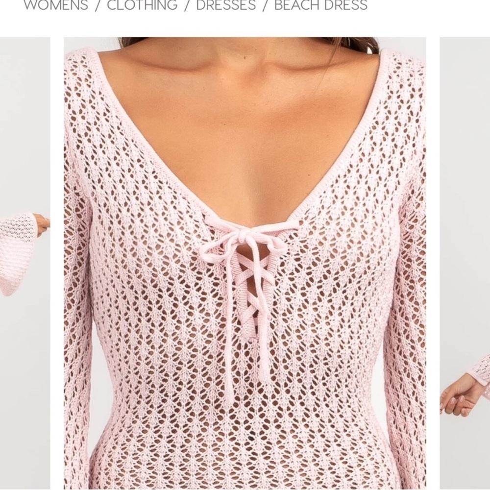 Light Pink Long Sleeve Crochet Mini Dress size 6 - Picture 4 of 6